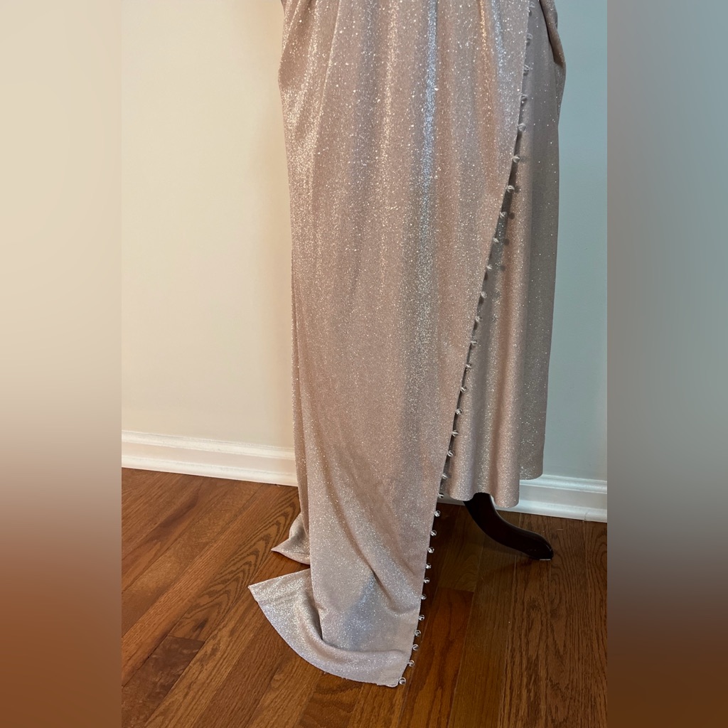 Lanvin Metallic Twisted Knot Front Asymmetric Hem Long Dress — image 6 of 8
